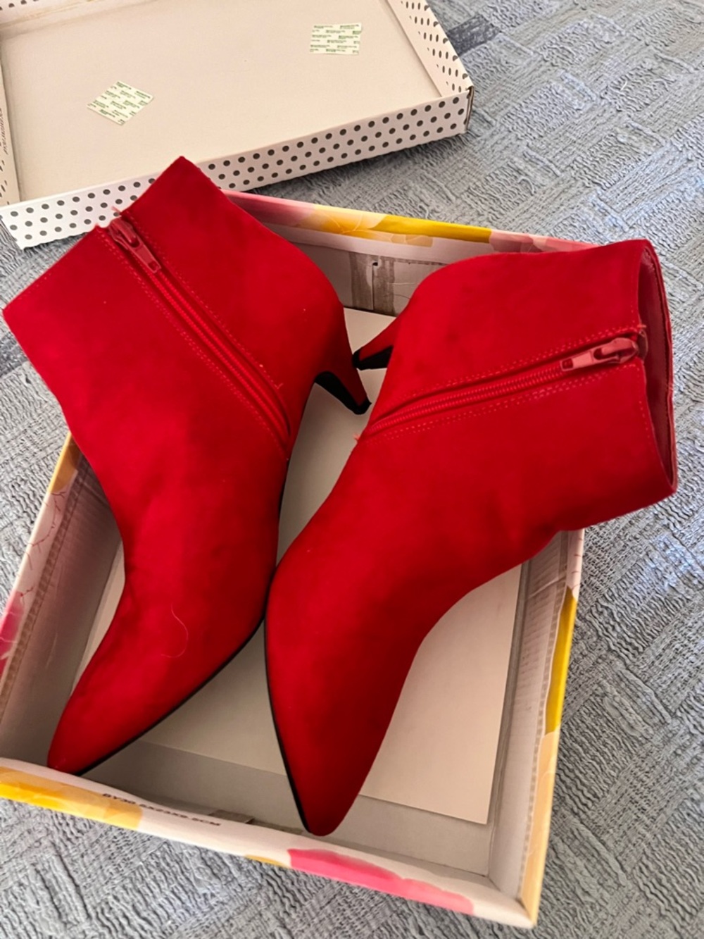 Delicious Red Pointed Toe Ankle Booties with Side Zipper